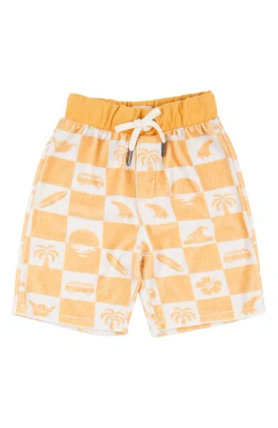 Miki Miette Kids' Rust Surf Print Cotton Pull-on Shorts In Brown