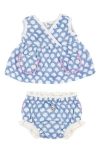 Miki Miette Scallop Print Surplice Cotton Gauze Top & Bloomers In Washi
