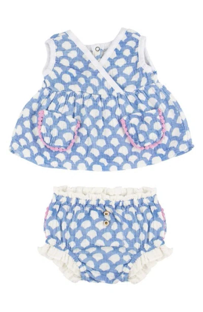 Miki Miette Babies'  Scallop Print Surplice Cotton Gauze Top & Bloomers In Washi