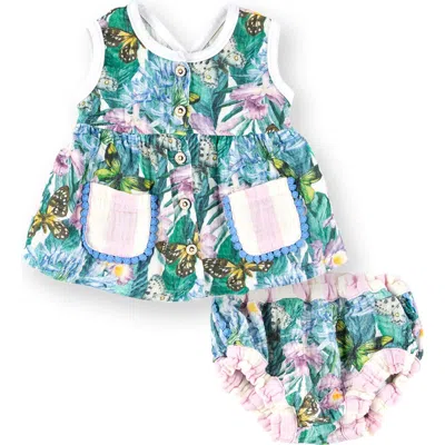 Miki Miette Babies'  Taylor Cotton Gauze Tank & Bloomers Set In Green