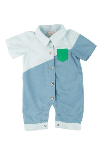 Miki Miette Babies' Thomas Short Sleeve Button-up Romper In Ipanema