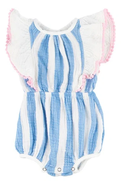 Miki Miette Babies'  Willa Stripe Ruffle Shoulder Bubble Romper In Starburst