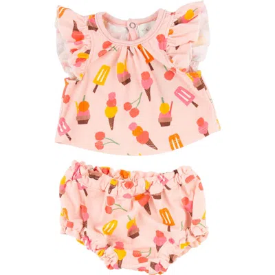 Miki Miette Babies'  Yasi Flutter Sleeve Top & Bloomers Set In Pink
