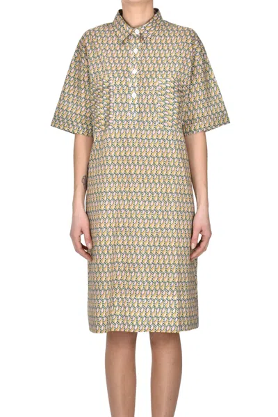 Miki Thumb Printed Shirt Dress In Cipria