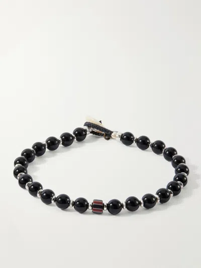 Mikia Sterling Silver And Onyx Beaded Bracelet In Black