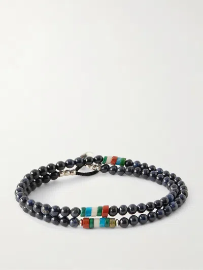 Mikia Sterling Silver Multi-stone Beaded Bracelet In Black