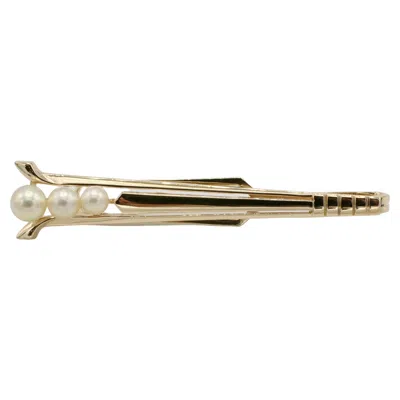 Pre-owned Mikimoto 14 Karat Yellow Gold Akoya Pearl Tie Bar Clip Pin