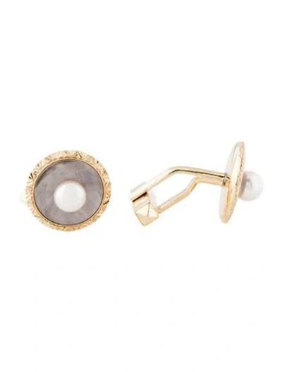 Pre-owned Mikimoto 14k Mother Of Pearl & Pearl Cufflinks In Black