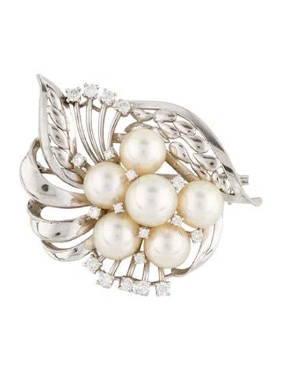 Pre-owned Mikimoto 14k Pearl & Diamond Brooch In Multi