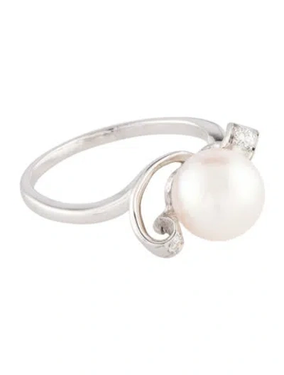 Pre-owned Mikimoto 14k Pearl & Diamond Cocktail Ring In Multi