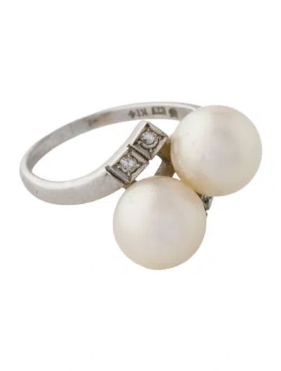 Pre-owned Mikimoto 14k Pearl & Diamond Cocktail Ring In Multi