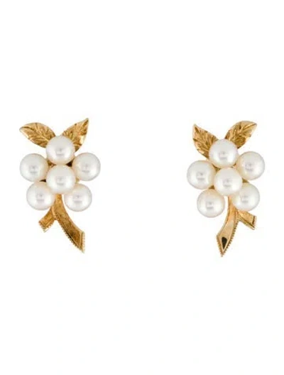 Pre-owned Mikimoto 14k Pearl Cluster Stud Earrings In Multi