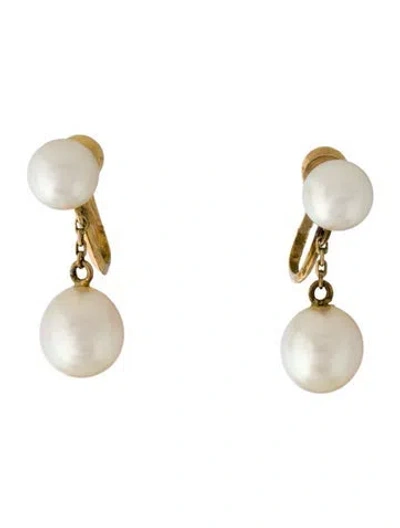 Pre-owned Mikimoto 14k Pearl Double Drop Earrings In Multi