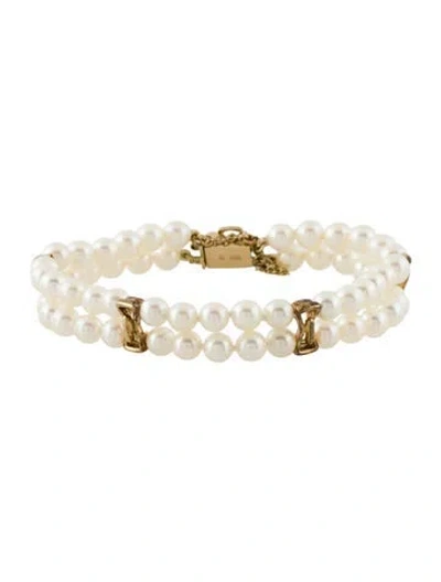 Pre-owned Mikimoto 14k Pearl Double Strand Bracelet In Multicolor