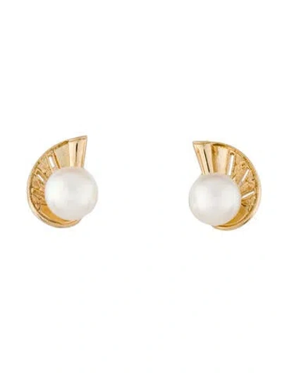Pre-owned Mikimoto 14k Pearl Nautilus Stud Earrings In Multi