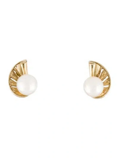 Pre-owned Mikimoto 14k Pearl Nautilus Stud Earrings In Multi