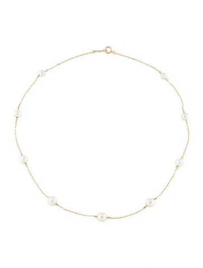 Pre-owned Mikimoto 14k Pearl Station Collar Necklace, 15" In Multi
