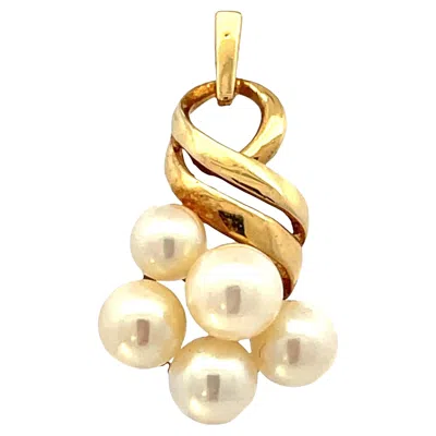 Pre-owned Mikimoto 14k Yellow Gold Pearl Cluster Pendant, Modern 20th Century