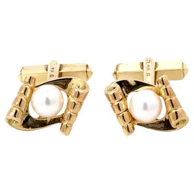 Pre-owned Mikimoto 14k Yellow Gold Pearl Cuff Links