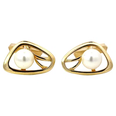 Pre-owned Mikimoto 14k Yellow Gold Pearl Cuff Links