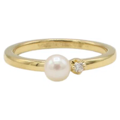 Pre-owned Mikimoto 18 Karat Yellow Gold Akoya Cultured Pearl & Diamond Band Ring