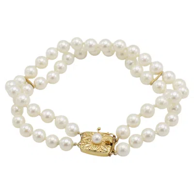 Pre-owned Mikimoto 18 Karat Yellow Gold Double Two-strand Akoya Pearl Bracelet 6mm