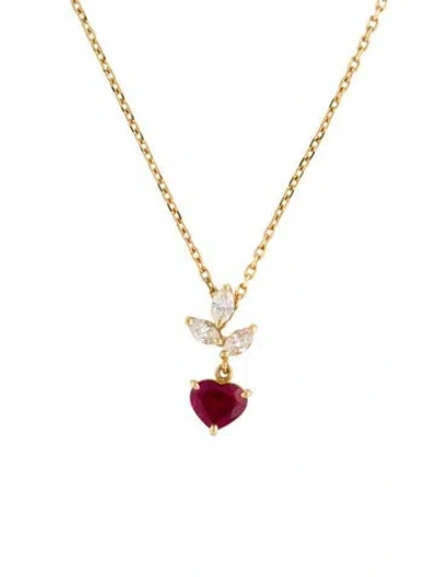 Pre-owned Mikimoto 18k 1.41ct Burmese Ruby & Diamond Pendant Necklace, 17" In Multicolor