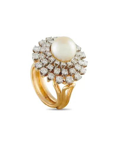Pre-owned Mikimoto 18k 1.95 Ct. Tw. Diamond & Pearl Ring (authentic Pre-loved)