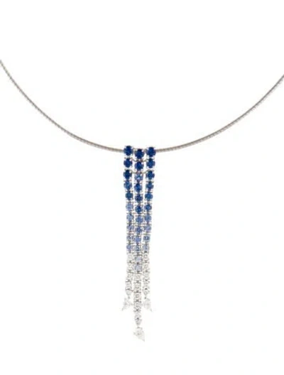 Pre-owned Mikimoto 18k 2.48ctw Sapphire & Diamond Pendant Necklace, 16.5" In Multi