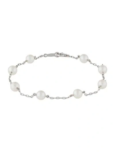 Pre-owned Mikimoto 18k Akoya Cultured Pearl Station Bracelet, 6.5" In Multi