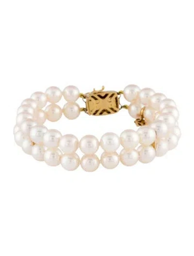 Pre-owned Mikimoto 18k Akoya Cultured Pearl Two Row Bracelet, 6" In Multi