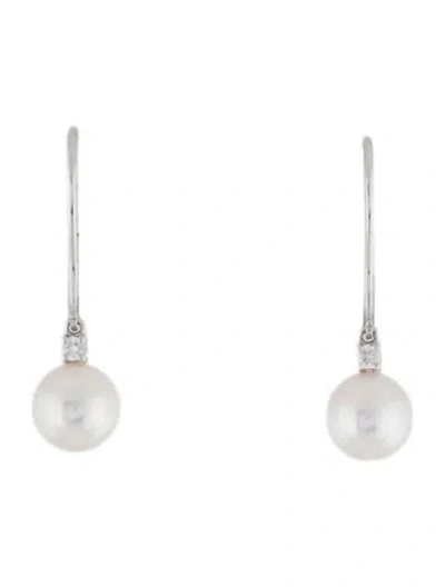 Pre-owned Mikimoto 18k Akoya Pearl & Diamond Earclip Earrings In Multi