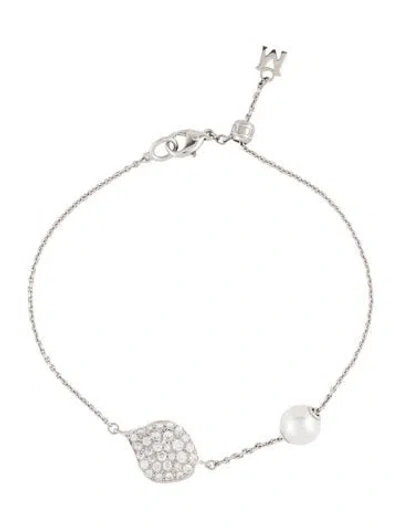Pre-owned Mikimoto 18k Akoya Pearl & Diamond Les Petales Station Bracelet, 7.25" In Multicolor