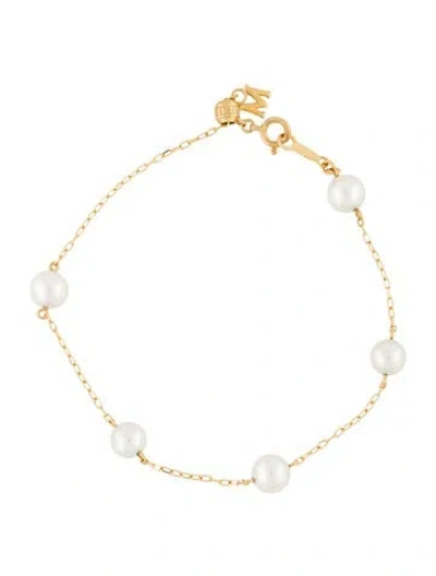 Pre-owned Mikimoto 18k Akoya Pearl Station Bracelet, 6.75" In Multi