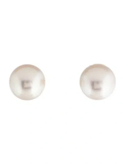 Pre-owned Mikimoto 18k Akoya Pearl Stud Earrings In White