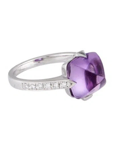 Pre-owned Mikimoto 18k Amethyst & Diamond Cocktail Ring In Multi