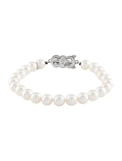 Pre-owned Mikimoto 18k Cultured Akoya Pearl Bracelet, 6.5" In Multicolor