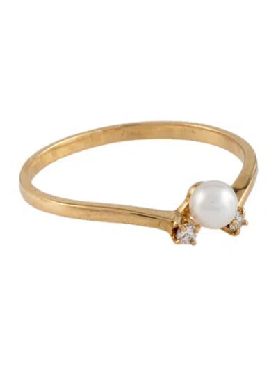 Pre-owned Mikimoto 18k Cultured Pearl & Diamond Ring In Multicolor