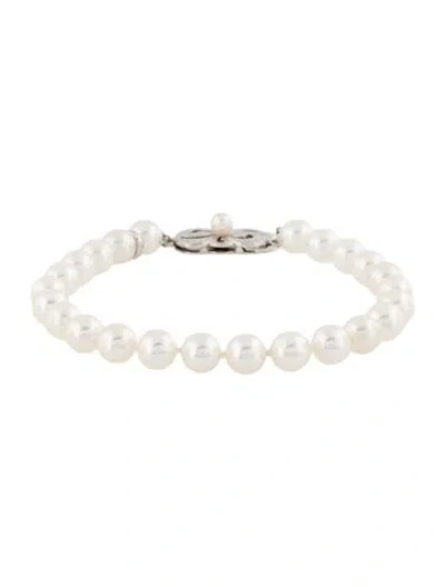 Pre-owned Mikimoto 18k Cultured Pearl Bead Strand Bracelet, 6.75" In Multi