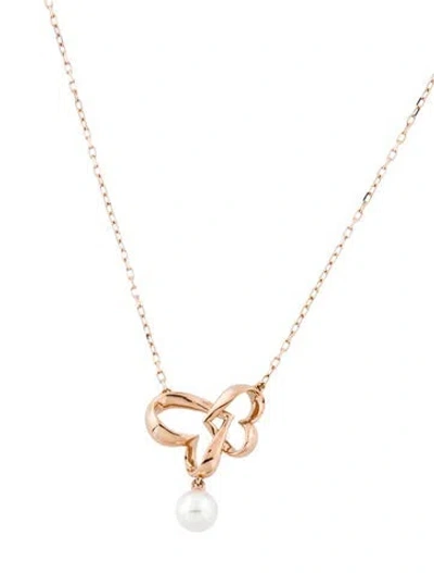 Pre-owned Mikimoto 18k Cultured Pearl Interlocking Heart Pendant Necklace, 16.75" In Multi