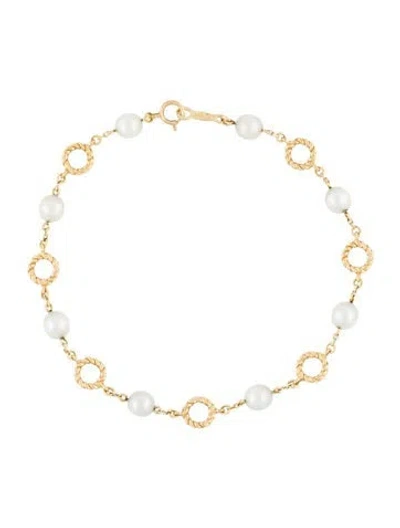 Pre-owned Mikimoto 18k Cultured Pearl Link Bracelet, 7" In Multi