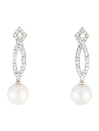 Pre-owned Mikimoto 18k Diamond & Pearl Drop Earrings In Multi