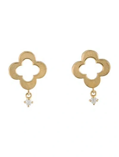 Pre-owned Mikimoto 18k Diamond Clover Clip-on Earrings In Multicolor