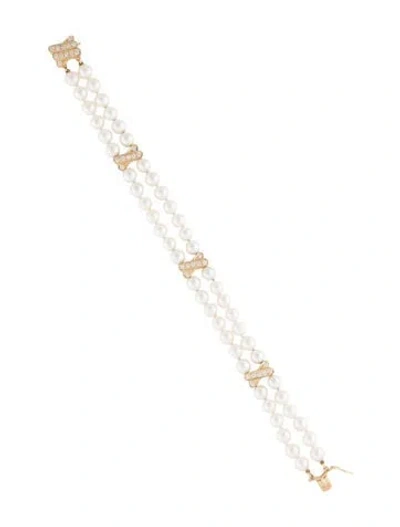 Pre-owned Mikimoto 18k Diamond X Double Strand Bracelet In Multicolor