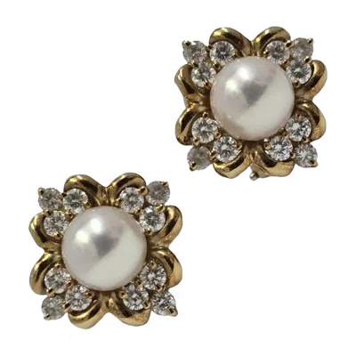 Pre-owned Mikimoto 18k Gold Pearl & Diamond Earrings, 2.40ctw, 8.7mm Pearls In Multi