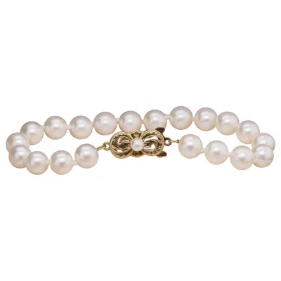 Pre-owned Mikimoto 18k  Yellow Gold Pearl Bracelet With Ribbon Clasp - Vhk#7