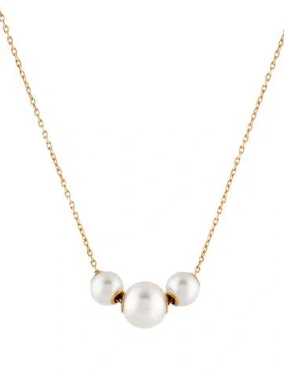Pre-owned Mikimoto 18k Pearl Adjustable Pendant Necklace, 17.5" In Multi