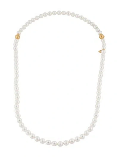 Pre-owned Mikimoto 18k Pearl & Diamond Accented Convertible Bead Strand Necklace, 24" In Multi