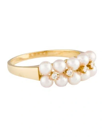 Pre-owned Mikimoto 18k Pearl & Diamond Band In Multi