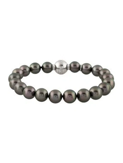 Pre-owned Mikimoto 18k Pearl & Diamond Beaded Bracelet, 6.25" In Multi